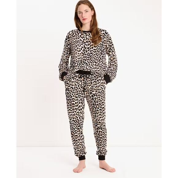 NWT Kate Spade Classic Leopard Print Jogger Two Piece Set Loungewear XLarge